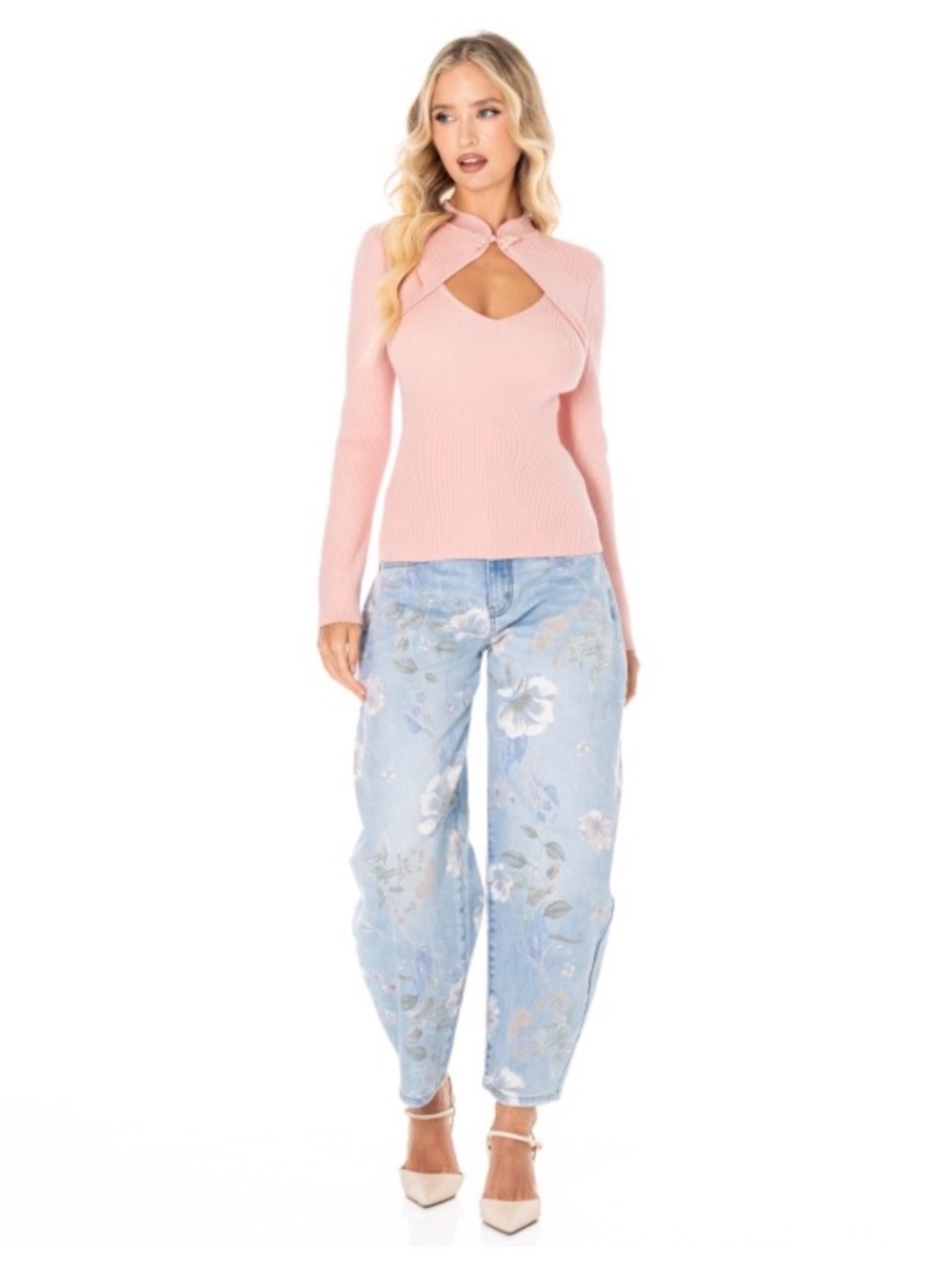 SM250 | Faded Floral Barrel Leg Jeans - Picture 2 of 5